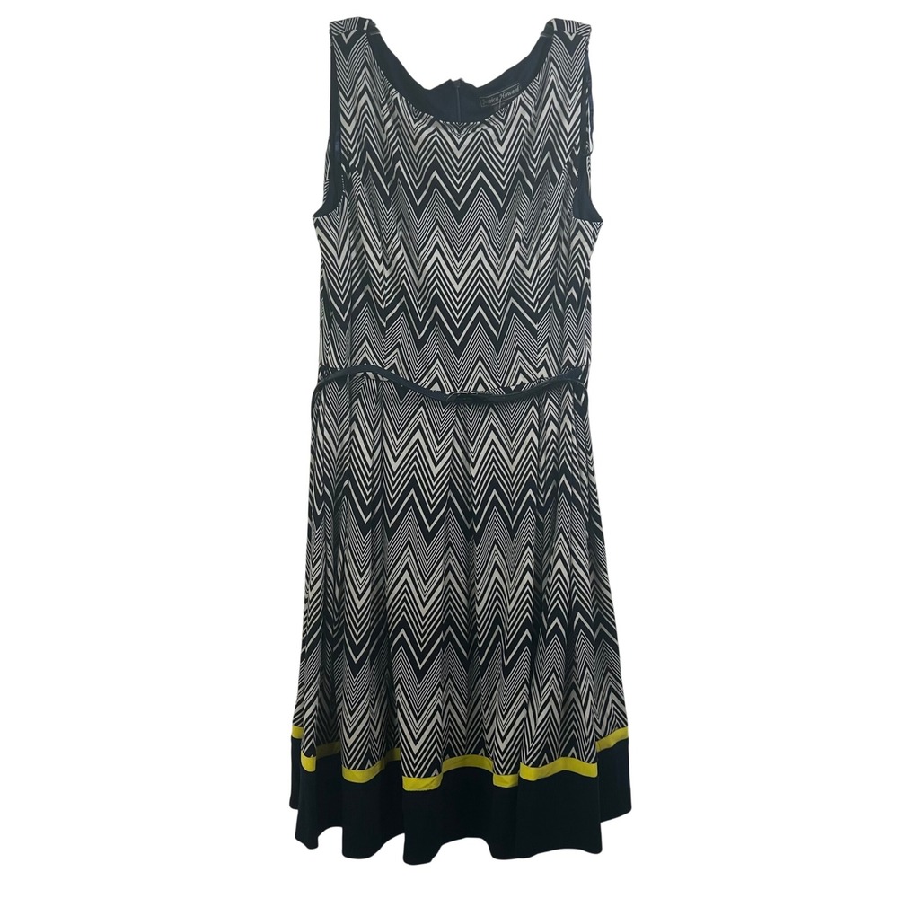 Jessica Howard Navy White Chevron Sleeveless Fit Flare Belted Dress Size 16